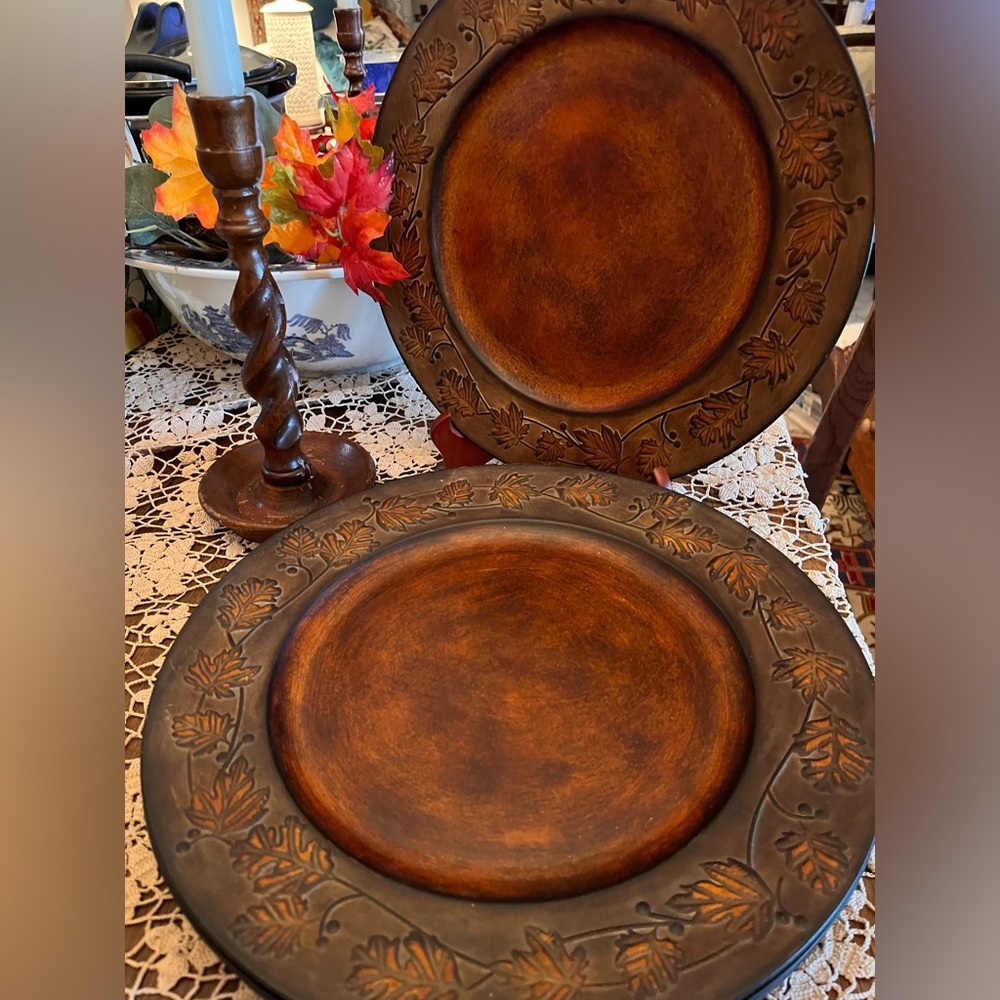 Better Homes & Gardens Fall Leaf Faux Antique Copper Finish Charger Plates Set 6